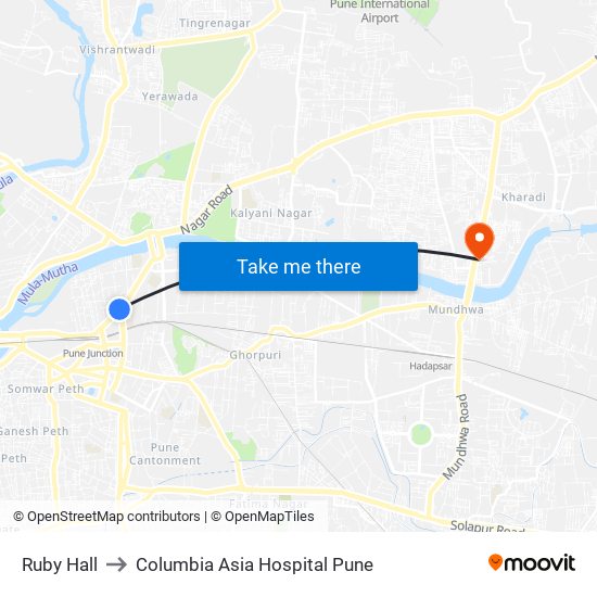 Ruby Hall to Columbia Asia Hospital Pune map