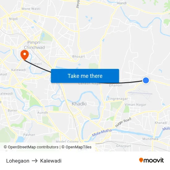 Lohegaon to Kalewadi map