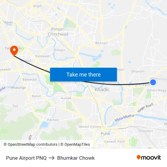 Pune Airport PNQ to Bhumkar Chowk map