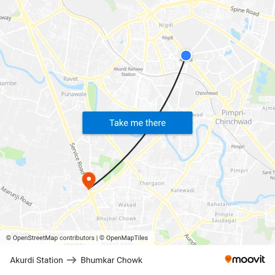 Akurdi Station to Bhumkar Chowk map