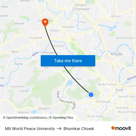 Mit World Peace University to Bhumkar Chowk map