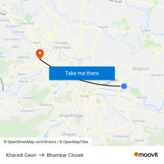 Kharadi Gaon to Bhumkar Chowk map
