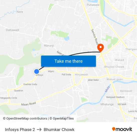 Infosys Phase 2 to Bhumkar Chowk map