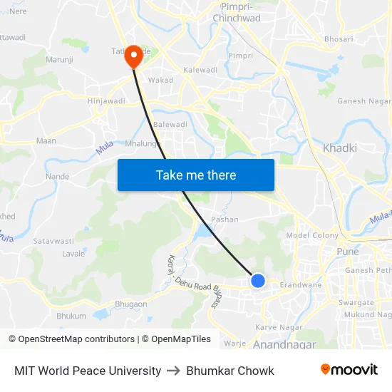 MIT World Peace University to Bhumkar Chowk map