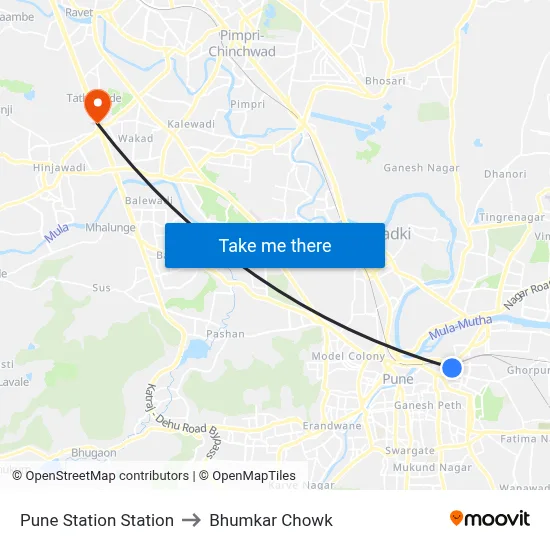 Pune Station Station to Bhumkar Chowk map