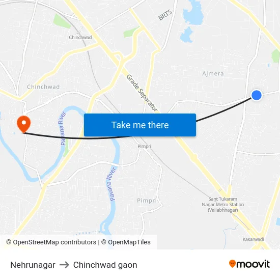 Nehrunagar to Chinchwad gaon map