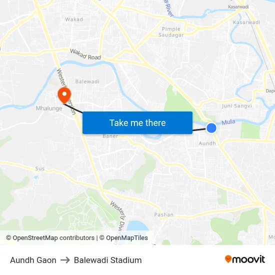Aundh Gaon to Balewadi Stadium map