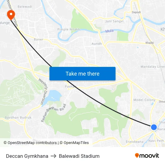 Deccan Gymkhana to Balewadi Stadium map