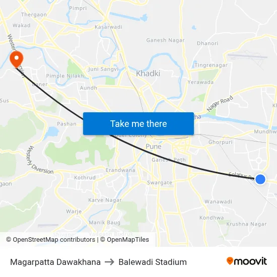 Magarpatta Dawakhana to Balewadi Stadium map
