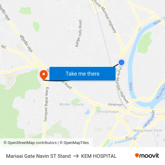 Mariaai Gate Navin ST Stand to KEM HOSPITAL map