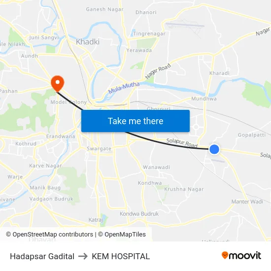 Hadapsar Gadital to KEM HOSPITAL map