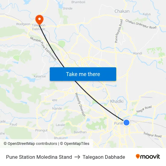 Pune Station Moledina Stand to Talegaon Dabhade map