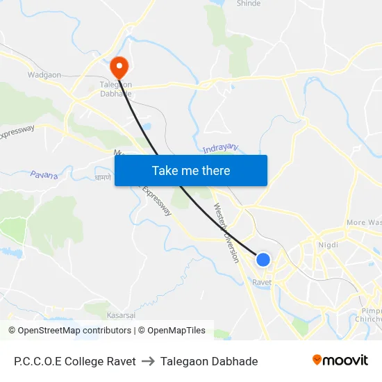 P.C.C.O.E College Ravet to Talegaon Dabhade map
