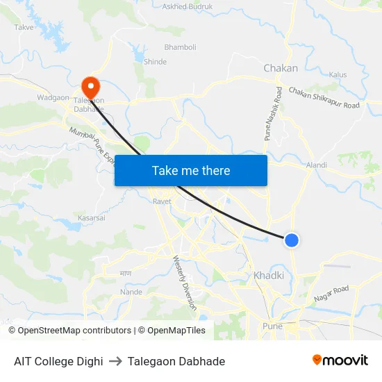 AIT College Dighi to Talegaon Dabhade map