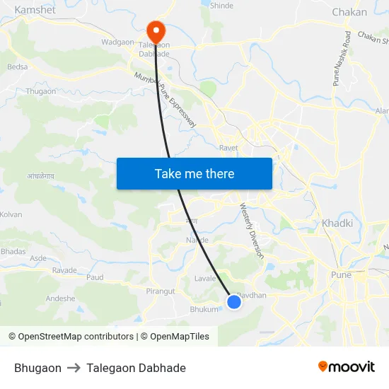Bhugaon to Talegaon Dabhade map