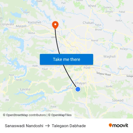 Sanaswadi Nandoshi to Talegaon Dabhade map