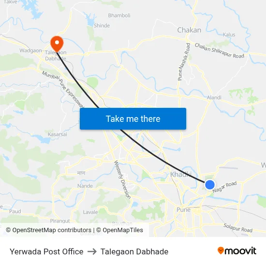 Yerwada Post Office to Talegaon Dabhade map