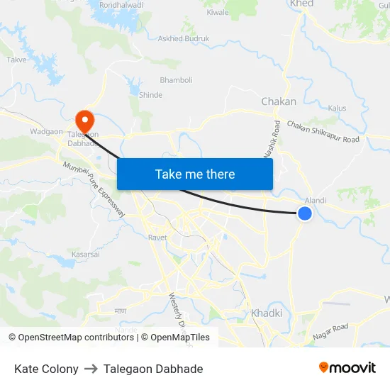 Kate Colony to Talegaon Dabhade map