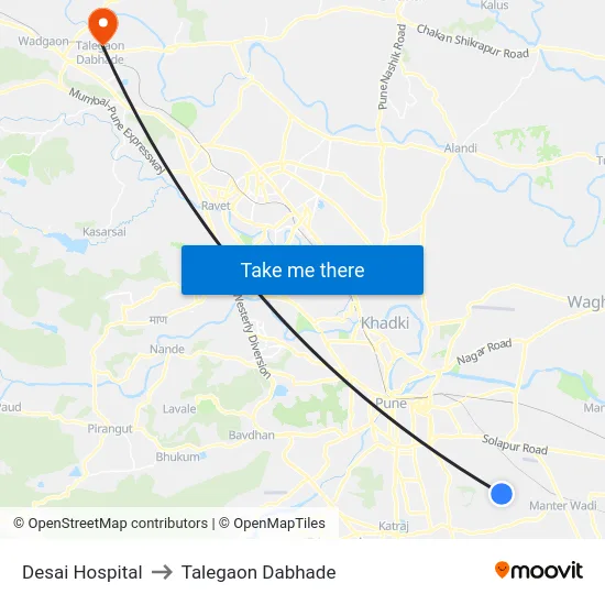 Desai Hospital to Talegaon Dabhade map