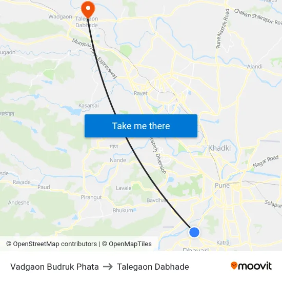 Vadgaon Budruk Phata to Talegaon Dabhade map