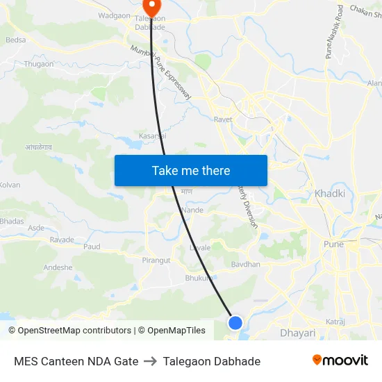 MES Canteen NDA Gate to Talegaon Dabhade map