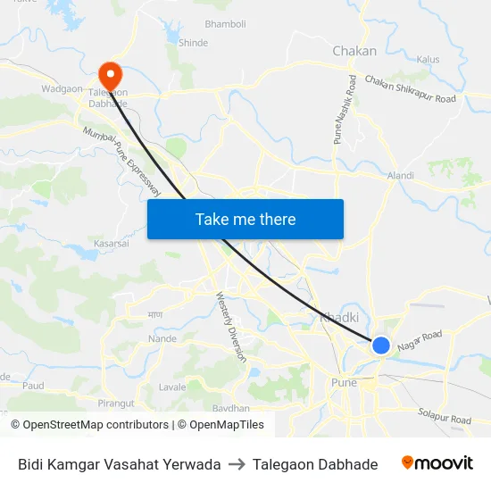 Bidi Kamgar Vasahat Yerwada to Talegaon Dabhade map