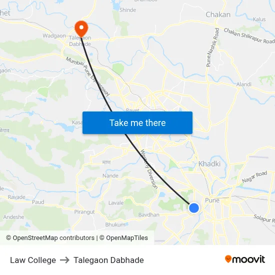 Law College to Talegaon Dabhade map