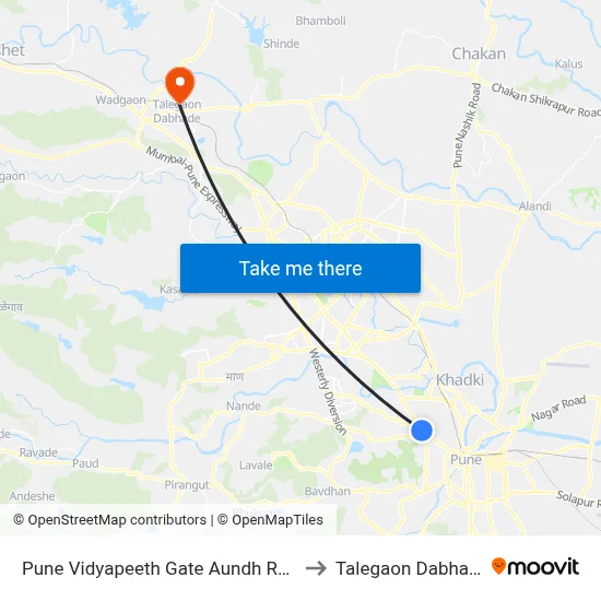 Pune Vidyapeeth Gate Aundh Road to Talegaon Dabhade map