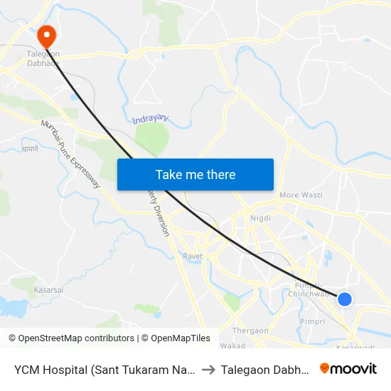 YCM Hospital (Sant Tukaram Nagar) to Talegaon Dabhade map