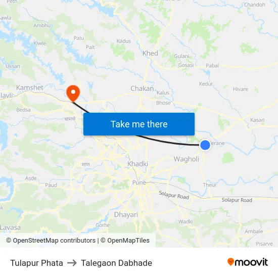 Tulapur Phata to Talegaon Dabhade map