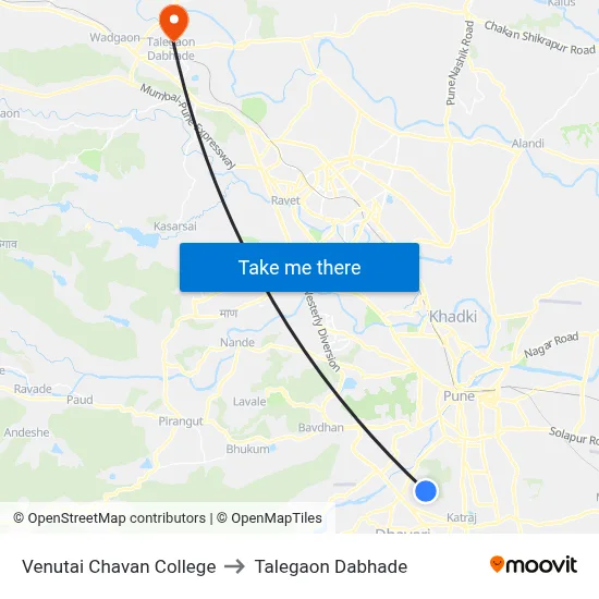 Venutai Chavan College to Talegaon Dabhade map