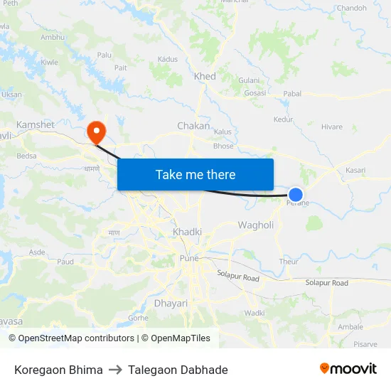 Koregaon Bhima to Talegaon Dabhade map