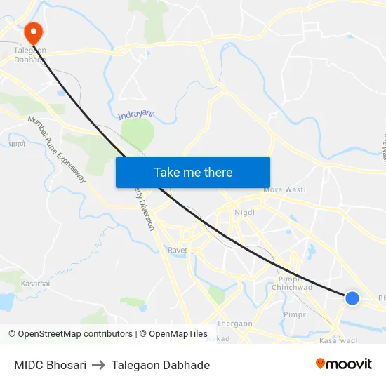 MIDC Bhosari to Talegaon Dabhade map