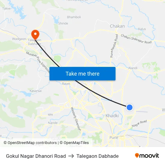 Gokul Nagar Dhanori Road to Talegaon Dabhade map