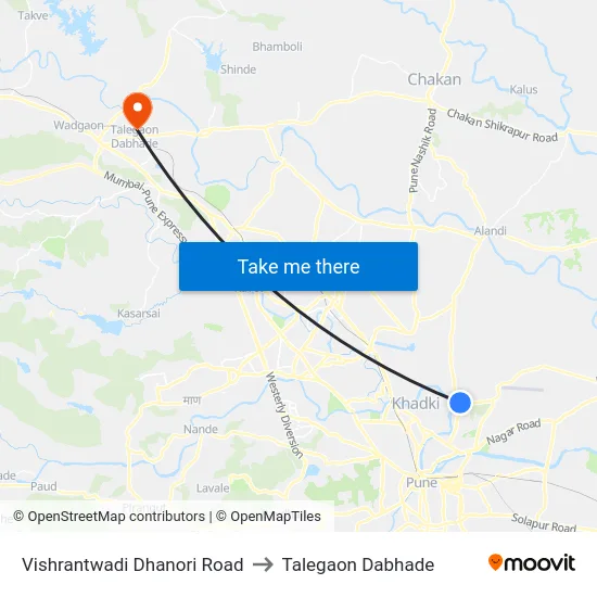 Vishrantwadi Dhanori Road to Talegaon Dabhade map