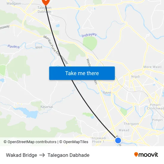 Wakad Bridge to Talegaon Dabhade map