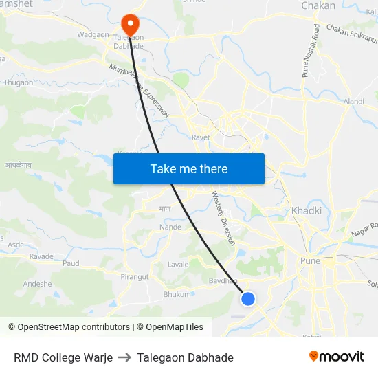 RMD College Warje to Talegaon Dabhade map