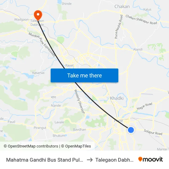 Mahatma Gandhi Bus Stand Pulgate to Talegaon Dabhade map