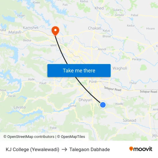 KJ College (Yewalewadi) to Talegaon Dabhade map