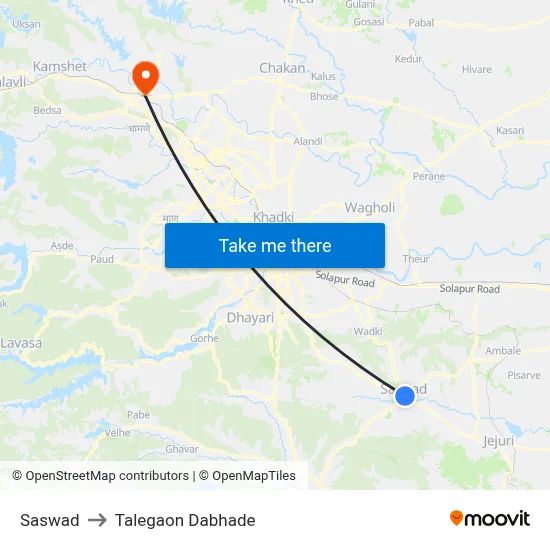 Saswad to Talegaon Dabhade map