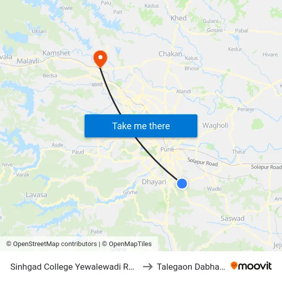 Sinhgad College Yewalewadi Road to Talegaon Dabhade map