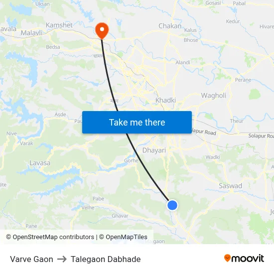 Varve Gaon to Talegaon Dabhade map