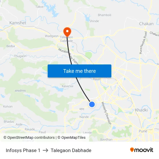 Infosys Phase 1 to Talegaon Dabhade map