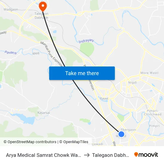 Arya Medical Samrat Chowk Wakad to Talegaon Dabhade map