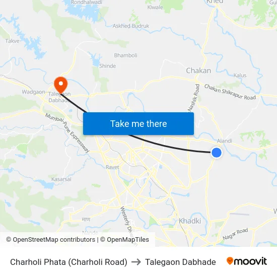 Charholi Phata (Charholi Road) to Talegaon Dabhade map