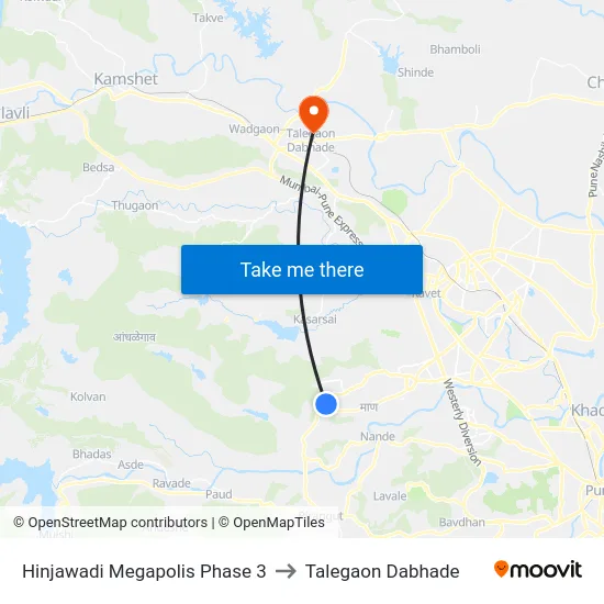 Hinjawadi Megapolis Phase 3 to Talegaon Dabhade map