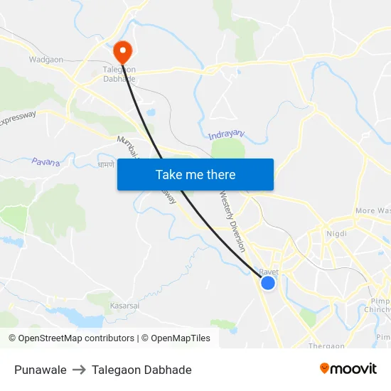 Punawale to Talegaon Dabhade map