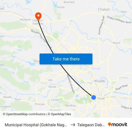 Municipal Hospital (Gokhale Nagar Road) to Talegaon Dabhade map