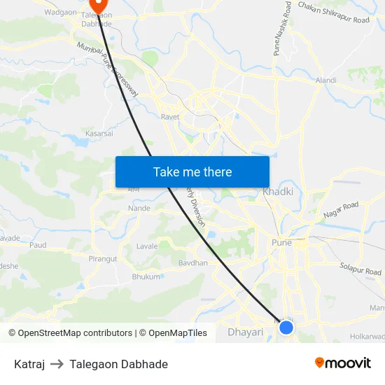Katraj to Talegaon Dabhade map