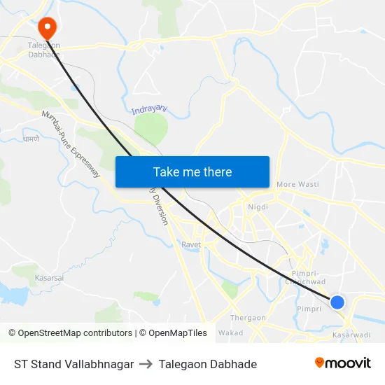 ST Stand Vallabhnagar to Talegaon Dabhade map